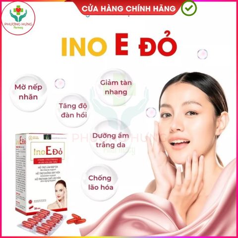 Viên Uống Ino E Đỏ Của Ích Nhân Bổ Sung Vitamin E, Hỗ Trợ Làm Đẹp Da, Chống Oxy Hóa Da-Hộp 30 Viên