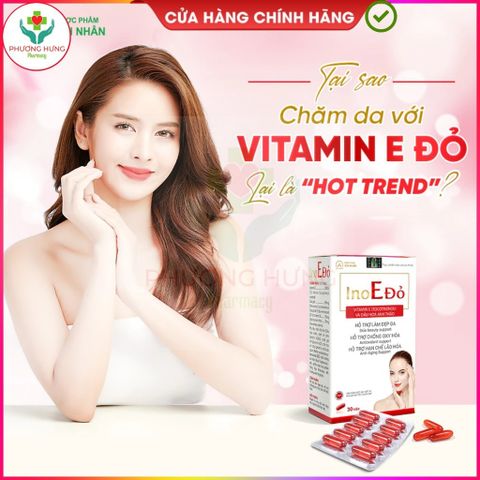Viên Uống Ino E Đỏ Của Ích Nhân Bổ Sung Vitamin E, Hỗ Trợ Làm Đẹp Da, Chống Oxy Hóa Da-Hộp 30 Viên