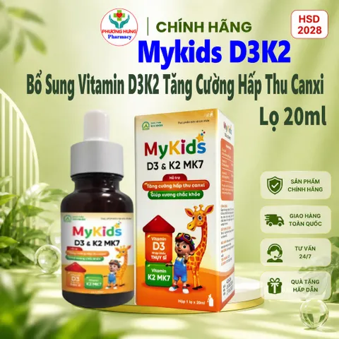 Siro Mykids D3K2 của Ích Nhân Bổ sung vitamin D3, K2 cho cơ thể, tăng cường hấp thu canxi-Lọ 20ml