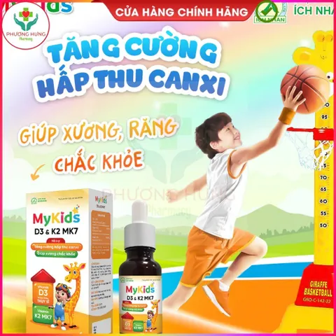 Siro Mykids D3K2 của Ích Nhân Bổ sung vitamin D3, K2 cho cơ thể, tăng cường hấp thu canxi-Lọ 20ml
