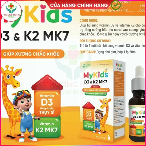 Siro Mykids D3K2 của Ích Nhân Bổ sung vitamin D3, K2 cho cơ thể, tăng cường hấp thu canxi-Lọ 20ml