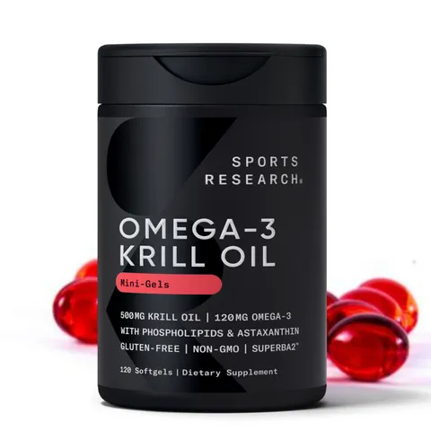 Viên uống dầu Nhuyễn Thể Sports Research Omega-3 Krill Oil Mini-Gels 500 mg |120 viên| Bảo vệ tim mạch - Kháng viêm & Tăng cường trí não [S/P Chuẩn Mỹ]