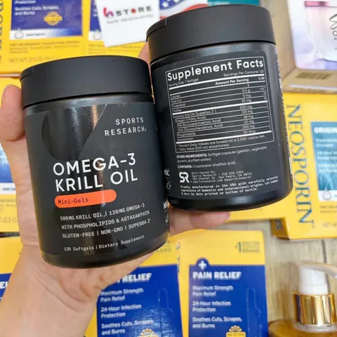 Viên uống dầu Nhuyễn Thể Sports Research Omega-3 Krill Oil Mini-Gels 500 mg |120 viên| Bảo vệ tim mạch - Kháng viêm & Tăng cường trí não [S/P Chuẩn Mỹ]