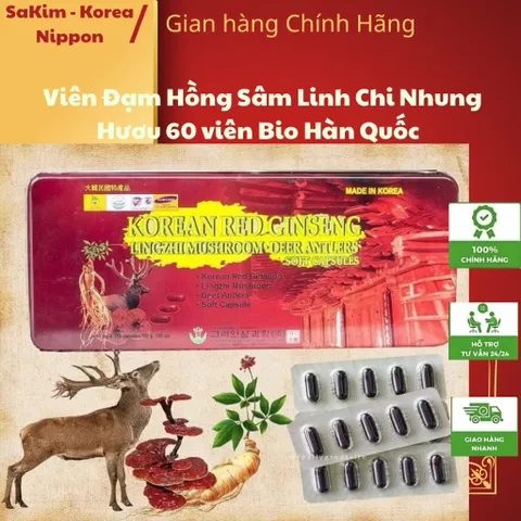 [CHÍNH HÃNG] Viên Đạm Hồng Sâm Linh Chi Nhung Hươu 60 viên Bio Hàn Quốc (1hộp) 795505
