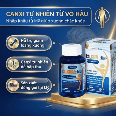 Viên uống bổ sung canxi, Vitamin D3 và Vitamin K2 cho cơ thể, hỗ trợ xương chắc khoẻ CalciumElite Vitamins For Life (Hộp 60 viên)