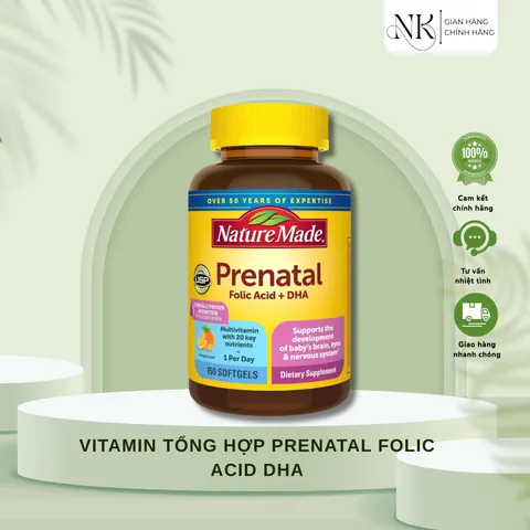 ( HÀNG CHÍNH HÃNG MỸ) VITAMIN TỔNG HỢP CHO MẸ BẦU - NATURE MADE PRENATAL FOLIC ACID DHA+ 150 VIÊN