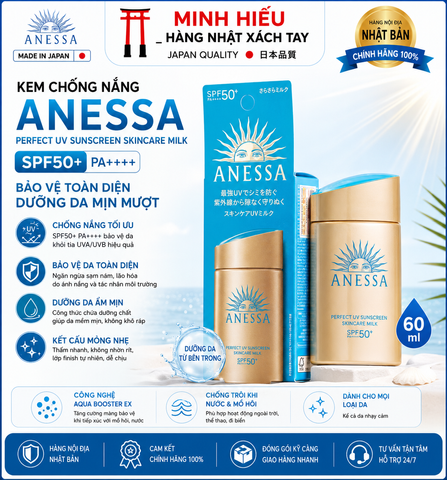Kem Chống Nắng Anessa Shiseido SPF50+ 60ml Nhật Bản – Bảo Vệ Da Trước Tia UV, Hỗ Trợ Chăm Sóc Da