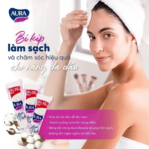[Tặng quà] Combo 5 gói bông tẩy trang Aura Beauty 150 miếng không xơ bông 100% cotton tự nhiên