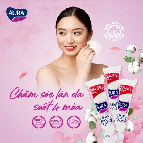 [Tặng quà] Combo 5 gói bông tẩy trang Aura Beauty 150 miếng không xơ bông 100% cotton tự nhiên