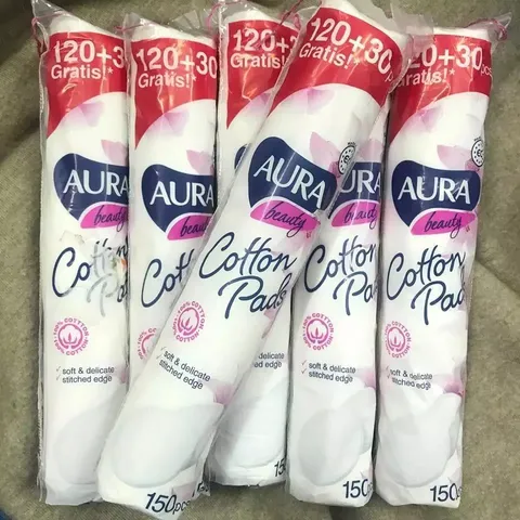 Set 5 gói Bông tẩy trang Aura 150 miếng chính hãng cotton mềm mịn nhập khẩu dành cho mọi loại da