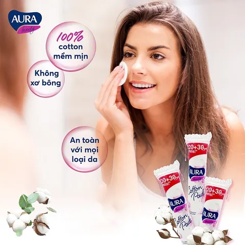 [Tặng quà] Combo 5 gói bông tẩy trang Aura Beauty 150 miếng không xơ bông 100% cotton tự nhiên
