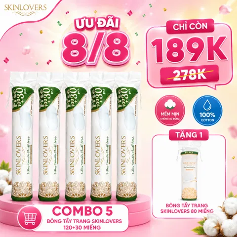 [Tặng quà] Combo 5 Bông Tẩy Trang Skinlovers Cao Cấp Làm Sạch Dịu Nhẹ Mềm Mịn Cho Da Nhạy Cảm 150 miếng