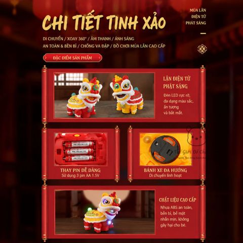 Lồng đèn Trung Thu múa lân có đèn nhạc tự động di chuyển tránh vật cản, quà tặng rằm tháng 8