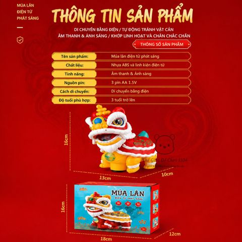 Lồng đèn Trung Thu múa lân có đèn nhạc tự động di chuyển tránh vật cản, quà tặng rằm tháng 8
