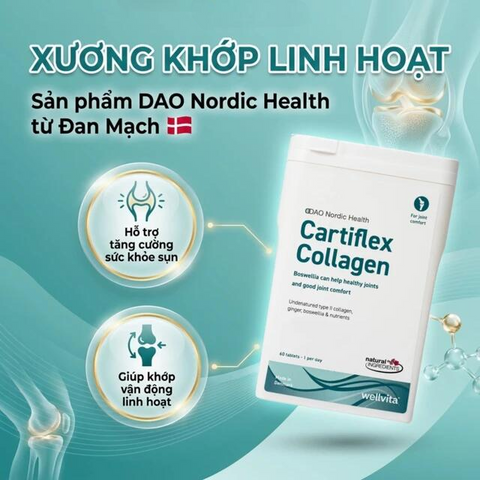 Viên uống hỗ trợ tăng cường sức khỏe xương khớp Cartiflex Collagen DAO Nordic Health (60 viên)