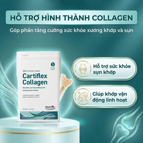 Viên uống hỗ trợ tăng cường sức khỏe xương khớp Cartiflex Collagen DAO Nordic Health (60 viên)