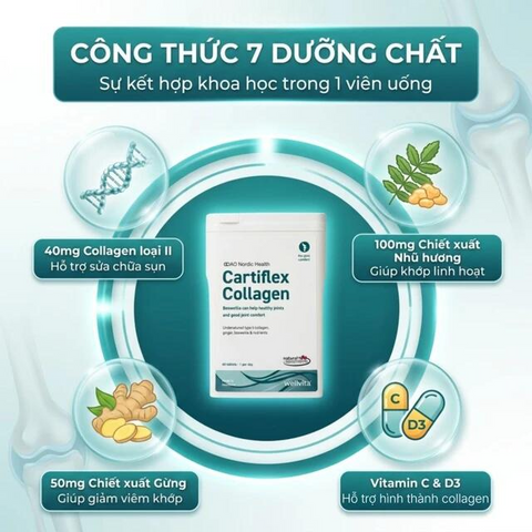 Viên uống hỗ trợ tăng cường sức khỏe xương khớp Cartiflex Collagen DAO Nordic Health (60 viên)