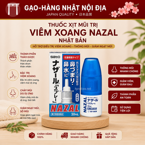 Xịt Mũi Nazal Sato Nhật Bản 30ml - Xịt Viêm Xoang, Giảm Nghẹt Mũi, Sổ Mũi Cấp Tốc