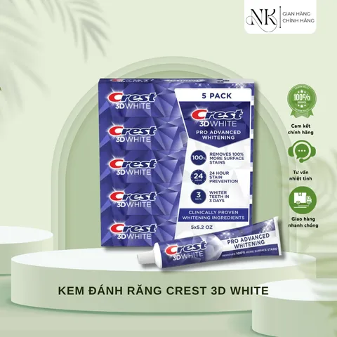 (HÀNG CHÍNH HÃNG MỸ)KEM ĐÁNH RĂNG CREST 3D WHITE ADVANCED  147g MỸ