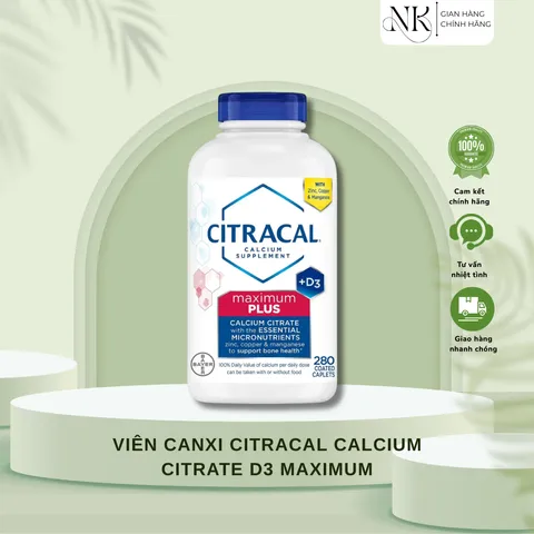 (HÀNG MỸ CHÍNH HÃNG)VIÊN UỐNG BỔ SUNG CANXI CANXI CITRACAL CALCIUM CITRATE D3 MAXIMUM - 280 viên