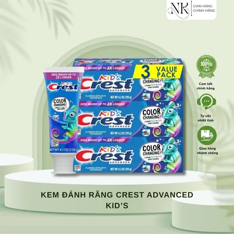 (HÀNG CHÍNH HÃNG MỸ) KEM ĐÁNH RĂNG TRẺ EM CREST KIDS COLOR CHANGING