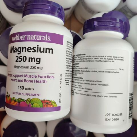 Viên uống Webber Natural Magnesium 250 mg |150 viên| Duy trì chức năng cơ/thần kinh - Kháng acid & nhuận tràng [SP Chuẩn Canada không tem]