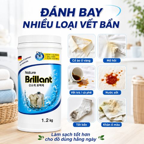 Bột tẩy Oxi Nature Brillant 1.2kg Made in Korea làm sạch quần áo trắng giảm ố vàng
