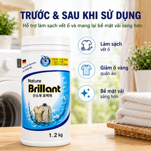 Bột tẩy Oxi Nature Brillant 1.2kg Made in Korea làm sạch quần áo trắng giảm ố vàng