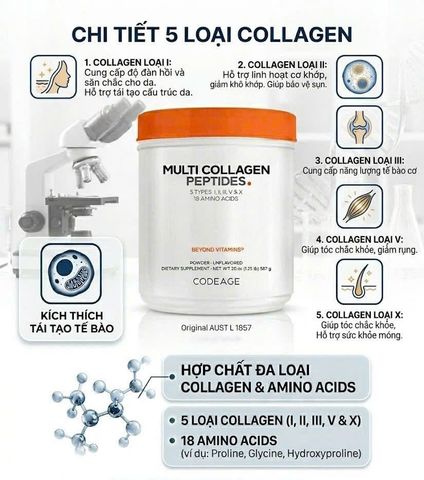 (HÀNG CHÍNH HÃNG MỸ) VIÊN UỐNG COLLAGEN CODEAGE MULTI COLLAGEN PEPTIDES 567G