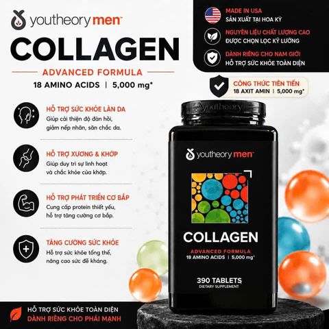 (HÀNG CHÍNH HÃNG MỸ) VIÊN UỐNG  COLLAGEN YOUTHEORY MEN’S 390 viên