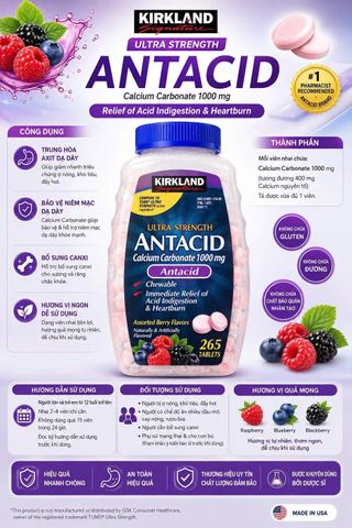 (HÀNG CHÍNH HÃNG MỸ) VIÊN NHAI KIRLAND ANTACID ULTRA STRENGTH  265 viên