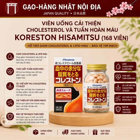 Viên Uống Giảm Cholesterol Và Tuần Hoàn Máu Koreston Hisamitsu Nhật Bản (Hộp 168 Viên) - Hỗ Trợ Giảm Mỡ Máu, Tê Lạnh Chân Tay