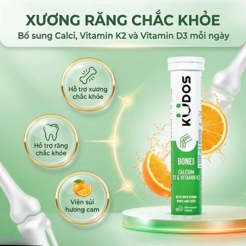 Viên sủi bổ sung canxi, vitamin K2, vitamin D3 cho cơ thể Kudos Bone hương cam (20 viên)