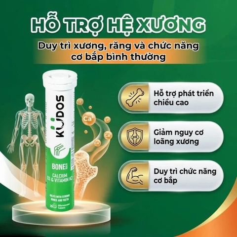 Viên sủi bổ sung canxi, vitamin K2, vitamin D3 cho cơ thể Kudos Bone hương cam (20 viên)