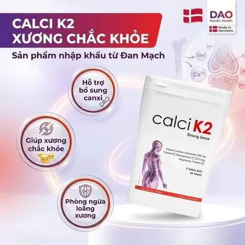 Viên uống hỗ trợ phòng chống loãng xương, bổ sung canxi giúp xương chắc khỏe Calci K2 Dao Nordic Health (60 viên)