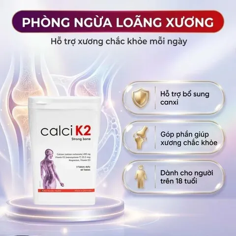 Viên uống hỗ trợ phòng chống loãng xương, bổ sung canxi giúp xương chắc khỏe Calci K2 Dao Nordic Health (60 viên)