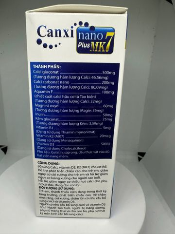 Viên uống Canxi Nano Plus MK7 (Chai 30 viên) Hỗ trợ phát triển xương và chiều cao cho trẻ em và giảm nguy cơ loãng xương