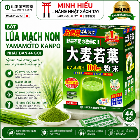Bột Lúa Mạch Non Nhật Bản Yamamoto Kanpo 44 Gói – Hỗ Trợ Duy Trì Cân Nặng Bổ Sung Rau Xanh, Vitamin Và Khoáng Chất