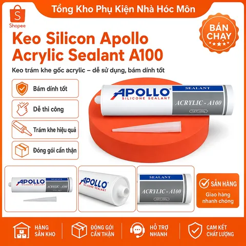 Keo Silicon Apollo Acrylic Sealant A100 - Bền Chắc, Chống Nấm Mốc, Màu Trắng Xám, Dùng Cho Tường, Gỗ, PVC - 300mL