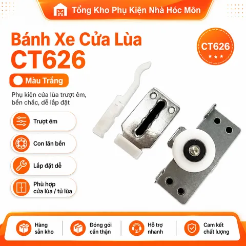 Bánh Xe Cửa Lùa CT626 Màu Trắng - Giải Pháp Tiện Ích Cho Tủ Nội Thất, Giảm Tiếng Ồn, Tính Năng Bảo Dưỡng Dễ Dàng