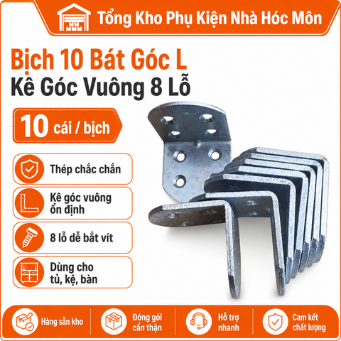 Bịch 10 Bát Góc L và Kê Góc Vuông 8 Lỗ - Sắt Xi Trắng Chất Lượng, Dành Cho Kết Nối Ván Gỗ Hoàn Hảo