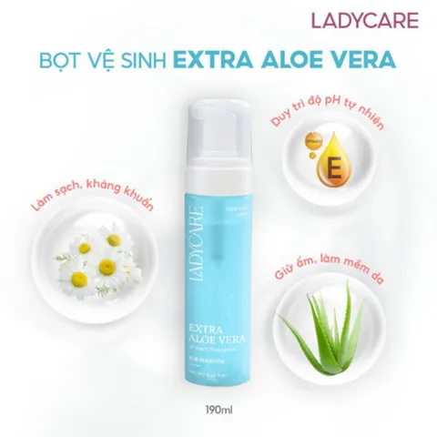 Bọt Vệ Sinh Ladycare Extra Aloe Vera 190ml - Bọt Vệ Sinh Phụ Nữ Dịu Nhẹ, Cân Bằng pH Chính Hãng