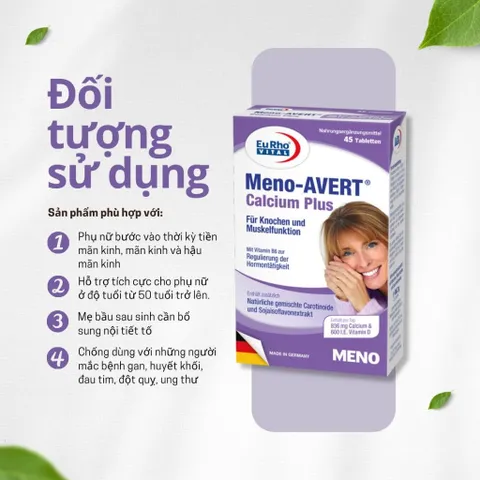 Meno-AVERT Calcium Plus 45 Viên - Hỗ Trợ Cân Bằng Nội Tiết Tố Nữ, Bổ Sung Canxi, Vitamin D, Hàng Nhập Khẩu Đức