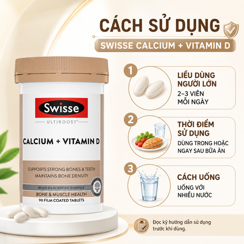 (có tem) Canxi Citrate Hữu Cơ Swisse Calcium + Vitamin D 90 Viên Chính Hãng Bổ Sung Canxi, Vitamin D Hỗ Trợ Xương Răng Chắc Khỏe
