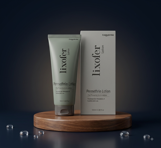 Kem bôi ghẻ lixofer (  Permethrin lotion  5% làm sạch các loại ký sinh trùng trên da tuýp 100ml