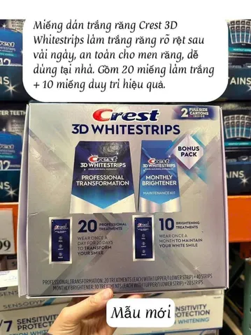 (HÀNG CHÍNH HÃNG MỸ) MIẾNG DÁN TRẮNG RĂNG CREST 3D WHITE