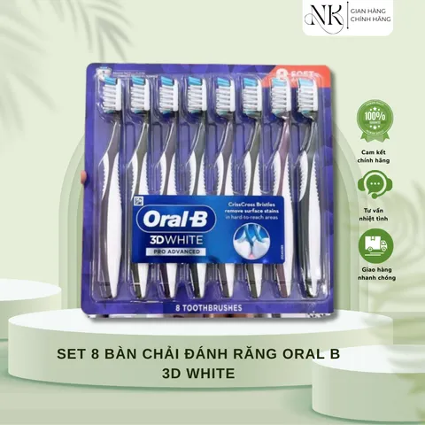 (HÀNG CHÍNH HÃNG MỸ) SET 8 CÁI BÀN CHẢI ORAL- B 3D WHITE
