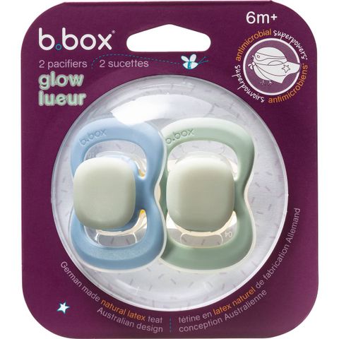 Set 2 ti giả cho bé trên 6 tháng B.Box Soother Latex Glow 6M+ Dummies