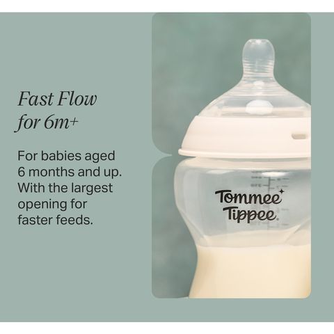 2 Núm ty PP Tommee Tippee Natural Start Wide Latch Flex & Stretch Teats in Fast Flow