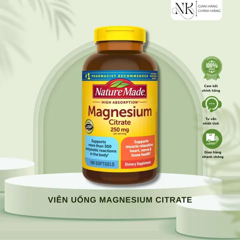 (HÀNG CHÍNH HÃNG MỸ) VIÊN UỐNG MAGNESIUM CITRATE 250MG NATURE MADE 180 viên